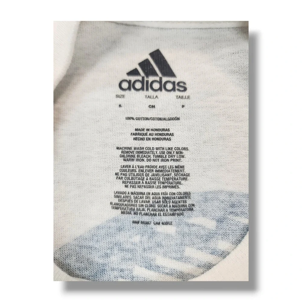 Adidas Plain Front Blue Back Graphic Print White T-Shirt Men's Small‎